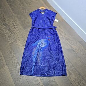 🆕️ Tori Richard Vintage 80s Belted Floral Pheonix Maxi Dress in Royal Blue